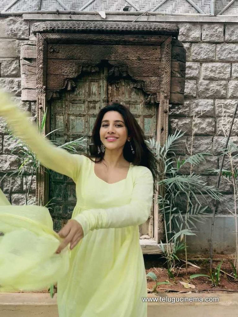 Nabha Natesh in a yellow chudidhar